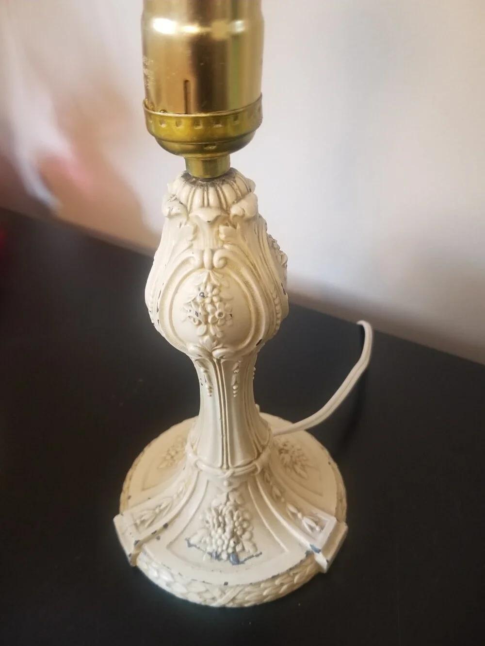 Classic MCM Cast Metal Boudoir Lamp with Crewelwork Tapered Shade